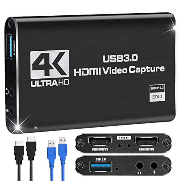 Capture Card, HDMI Video Capture Card, Switch Capture Card, HDMI to USB Game Capture Card for Streaming Video Game Recording 4K Input 1080P 60FPS Output, Video Capture Device Work with PS4/PS5/PC/OBS