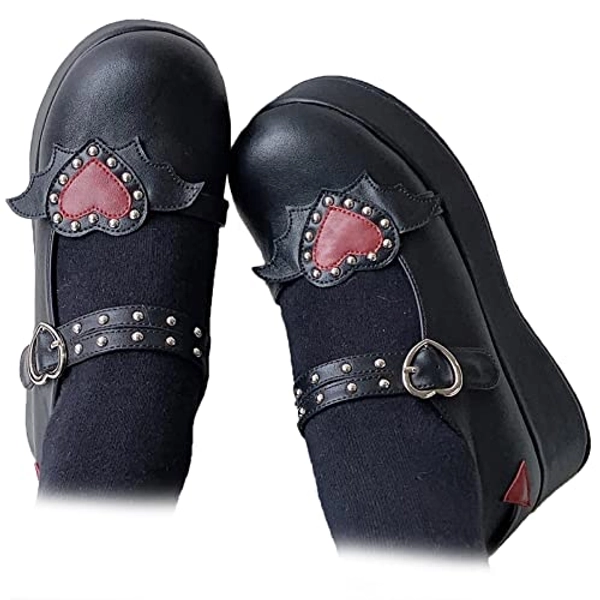 Womens Mary Jane Shoes T-Strap Chunky Heel Goth Platform Lolita Shoes Round Toe Ankle Oxfords Shoes for Women