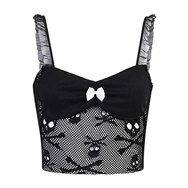 Women's Grunge Gothic Crop Tops Punk Tanks Haraku T-Shirt Casual Camisole for Girls Cold Shoulder Sexy Tees