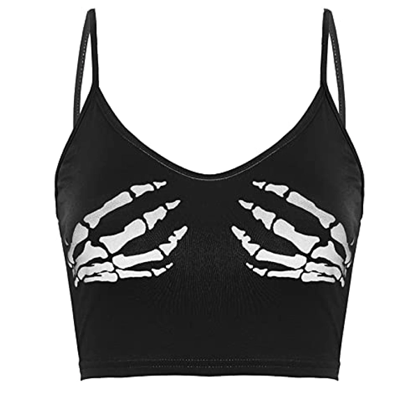 XUNZOO Women's Devil Goth Printed Crop Tank Top Slim Fit Racker Back Gothic Scalloped Hem Cami Shirt