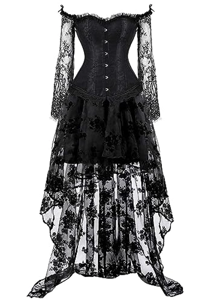 SZIVYSHI Corset Tops for Women with Sleeves, Bustier Overbust Lace Up Bodice Lingerie