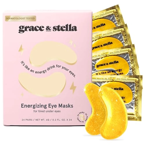 Under Eye Mask (Gold, 24 Pairs) Reduce Dark Circles, Puffy Eyes, Undereye Bags, Wrinkles - Gel Under Eye Patches, Vegan Cruelty-Free Self Care by grace and stella