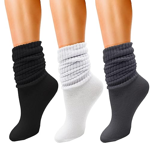 Winterlace 3 Pairs Slouch Socks for Women, Soft Extra Long Scrunch Knee High Sock, Bulk Pack - One Size - Assorted #7