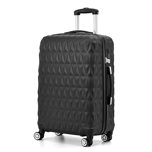 CMY Lightweight 4 Wheel ABS Hard Shell Travel Trolley Luggage Suitcase Set, Medium 24" Hold Check in Luggage (Black) - Black