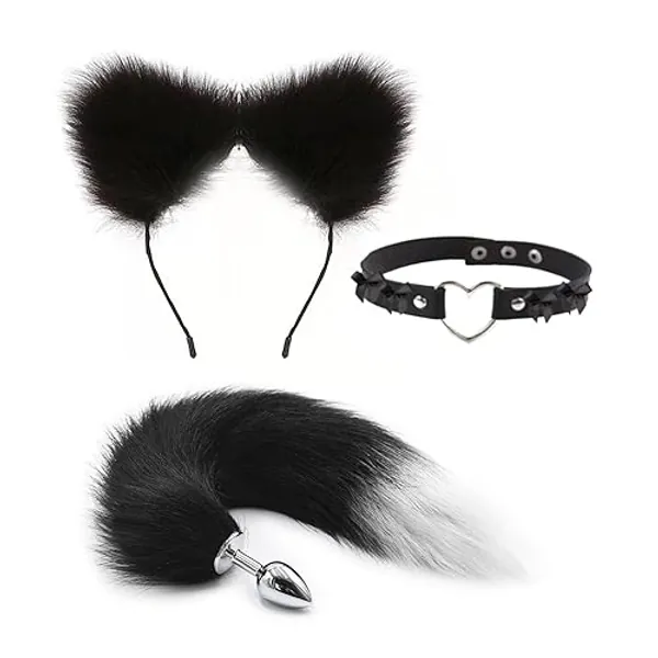 Anal Plug Butt Plug, 3Pcs/Set Sex Fox Tail Anales Plug Toys Butt Plugs with Cat Ears Headband Anal Sex Toys for Women Man Beginners Adult Couples, Cat Tail Butt Plug Tail Small Butt Plug Set