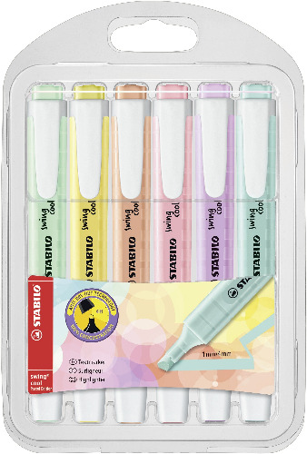 STABILO swing cool Pastel Highlighter - Wallet of 6 Assorted Colours - Wallet Set - Assorted