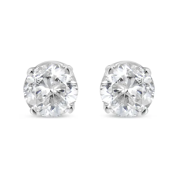 AGS Certified 14K White Gold 1.0 Cttw 4-Prong Set Brilliant Round-Cut Solitaire Diamond Push Back Stud Earrings (E-F Color, SI2-I1 Clarity)