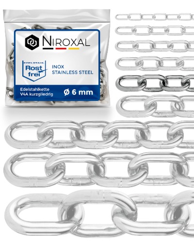 6-meter 6-mm dikke roestvrijstalen ketting V4A met korte schakels van NietFullThings in z’n geheel ankerketting DIN 5685 DIN 766 per meter roestvrij niro inox schakel-ketting afzetketting boeienketting 6-m - Kettinglengte 6 meter - Draaddikte: 6 mm