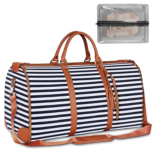 Ytonet Large Convertible Garment Bags for Travel, Waterproof Carry On Duffle Bag with Shoe Pouch, 2 in 1 Hanging Suitcase Suit Travel Bags, Gifts for Women, Royal Blue Stripe - Royal Blue Stripe - Tote