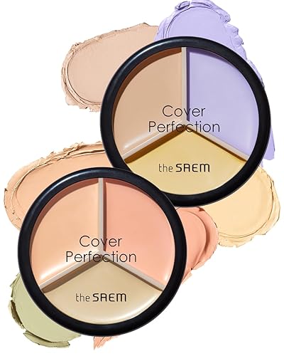 THE SAEM Cover Perfection Triple Pot Concealer 03 Correct Up Beige + 04 Tone Up Beige - for Fair to Light Skin Tone - 3 Color Full Coverage - Covers Pigmentation and Blemish Spots, Corrects Skin Tone - 03 Correct Up Beige + 04 Tone Up Beige