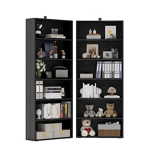 IRONCK Bookshelves and Bookcases Set of 2 Floor Standing 6 Tier Display Storage Shelves 70in Tall Bookcase Home Decor Furniture for Home Office, Living Room, Bed Room - Vintage Black - 2 Pack