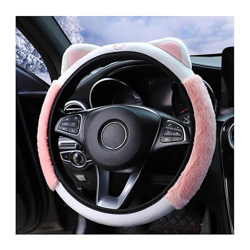 Bittwee Car Steering Wheel Cover, Fluffy Soft Plush for Winter Warm, Cute Steering Wheel Protector with Kitty Cat Ears, Universal 15 Inch, Elastic & Anti-Slip, Lovely Decor Car Accessories (Pink) - Pink