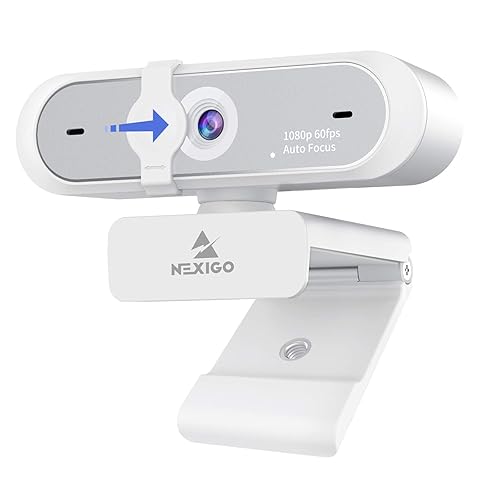 NexiGo N660P 1080P 60FPS Webcam with Software Control, Dual Microphone & Cover, Autofocus, HD USB Computer Web Camera, for OBS/Zoom/Skype/FaceTime/Teams/Twitch, White - 1080P 60FPS Webcam White