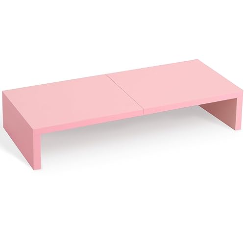 TEAMIX Pink Monitor Riser-20L inch, Wood Monitor Stand for Desk, Sturdy TV/Screen/PC/Printer/Laptop Riser,Computer Shelf with Storage TV Holder for Home Office (Pink, 20 inch) - Pink - 20 inch