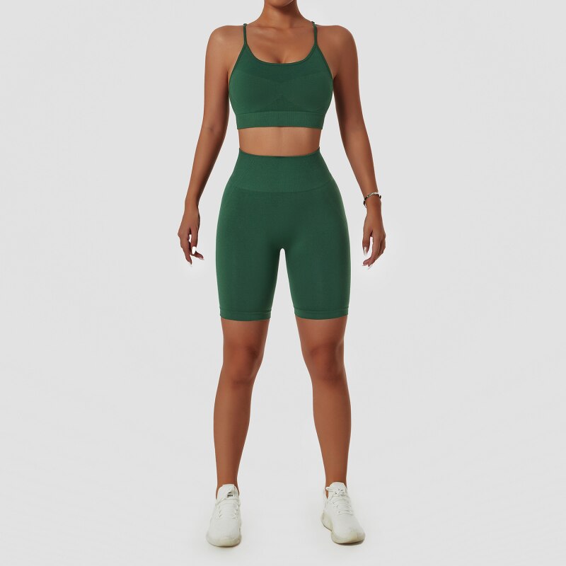 Muse Seamless Shorts Set (Shorts + Top) - Forrest Green / S