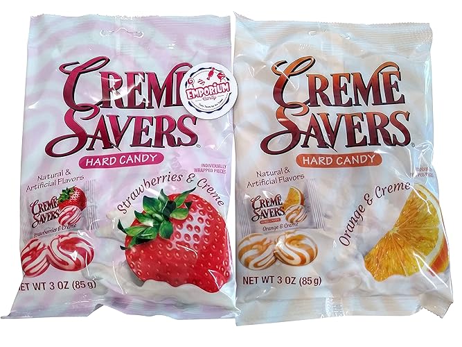 Creme Savers - Orange and Creme Strawberry and Creme - 1 3 oz Bag of Each Flavor - 3 Ounce (Pack of 2)