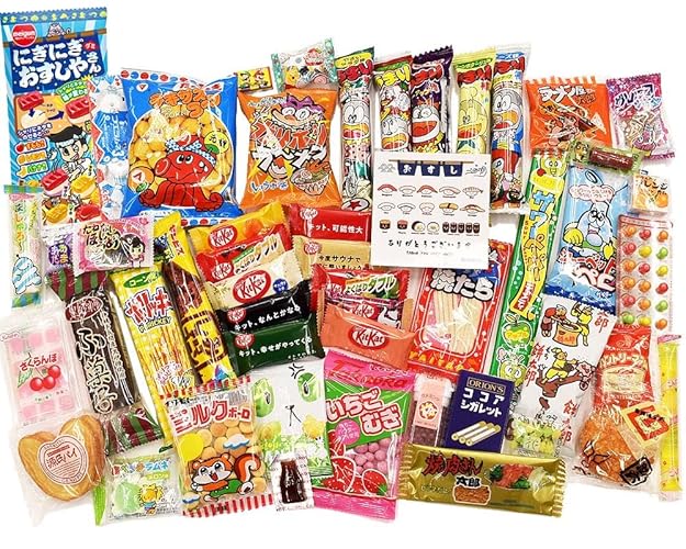 50 Japanese Candy & Snack set "OSUSHI" Kitkat Japanese chocolate assortment (10 pieces) DAGASHI Set with OSUSHI sticker Pio big bazar