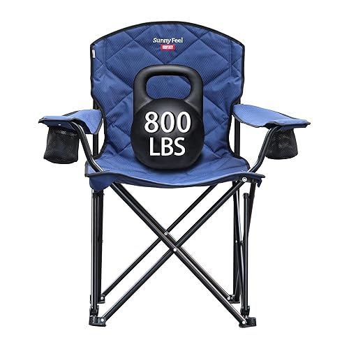 SUNNYFEEL XXL Oversized Camping Chair Heavy Duty 800 LBS for Big Tall People Padded Portable Folding Quad Lawn Chairs with Armrest Cup Holder & Pocket for Outdoor/Travel/Picnic/Camp/Sports - Navy Blue