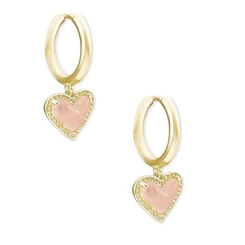 Kendra Scott Ari Heart Huggie Earrings for Women, Fashion Jewelry - GOLD - ROSE QUARTZ