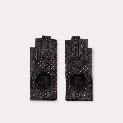 3/4 Fingerless Driving Glove With Studs | L / Black