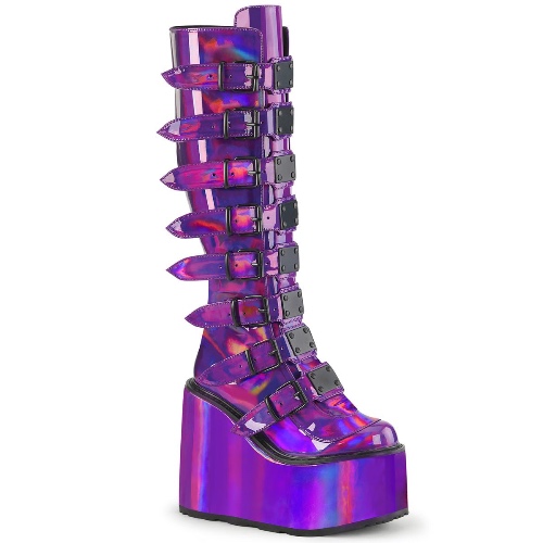 Demonia SWING-815 | Purple Holographic Patent Knee High Boots - 07 / Purple