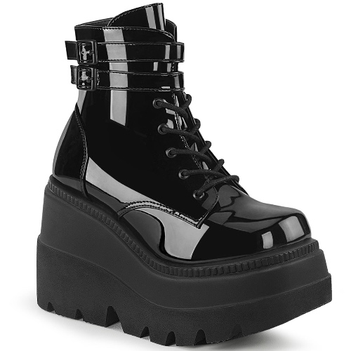 Demonia SHAKER-52 | Black Patent Leather Ankle Boots - 07 / Black