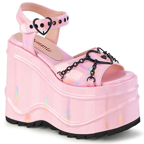 Demonia WAVE-09 | Baby Pink Hologram Sandals - 07 / Baby Pink