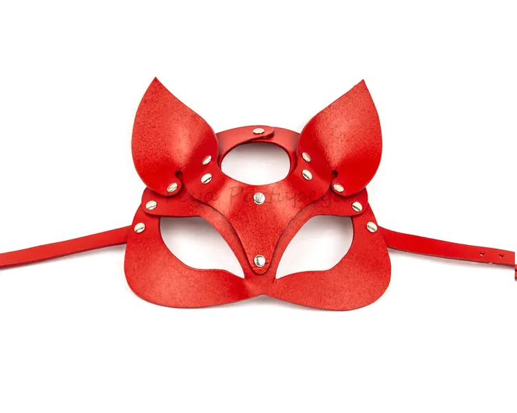 Catwoman Red Leather Fetish Mask - Adjustable Size