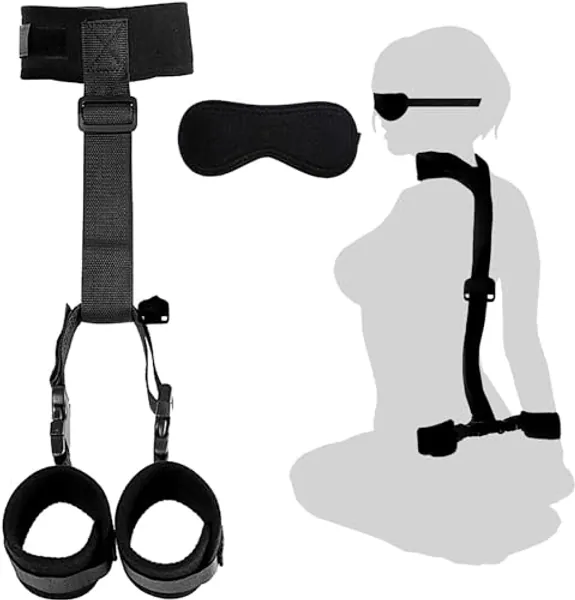 BDSM Neck to Wrist Restraints Bondage Set - Behind Back Handcuffs Collar with Blindfold Adjustable Bondage Set Bed SM Games Play Sex Toys for Couples