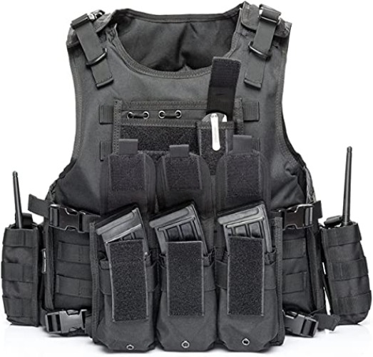 BOMTURN Tactical Airsoft Vest Upgrade Adjustable Modular Paintball Vest Outdoor Fit Adult - 26-27 - Black
