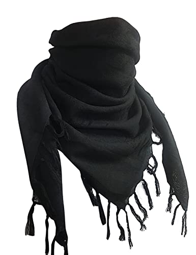 LOLAT Cotton Shemagh Scarf Military Tactical Desert Keffiyeh HeadScarf Arab Wrap Outdoors Tassel Scarves for Men and Women - Black Camo