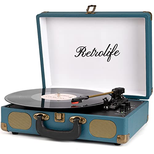 Vinyl Record Player Suitcase 3-Speed Bluetooth Portable Belt-Driven Record Player with Built-in Speakers AUX in RCA Line Out Headphone Jack Vintage Turntable Coral Blue - Coral Blue
