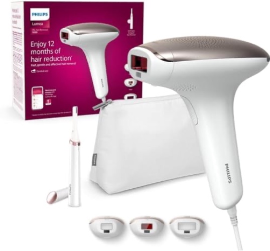 Philips Lumea IPL Haarentfernungsgerät 7000 Series – Haarentfernungsgerät mit Satin Compact Korrekturtrimmer, 3 Aufsätze für Körper, Gesicht und Bikinizone (Modell BRI923/00)