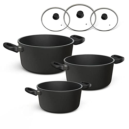 Hoffmann Topfset Induktion mit Glasdeckel, 6-teilig I Set alle Herdarten auch Induktion I Töpfe Made in Germany 100% verzugsfrei