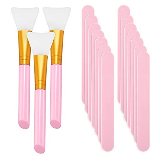 15 Stücke Wiederverwendbar Rührstäbchen Sets Enthalten 12 Stücke Harz Rühren Makeup Stick und 3 Stücke Silikon Epoxid Bürste zum Mischen Harz Epoxid Flüssigkeit Gesichtsabdeckung (Rosa)