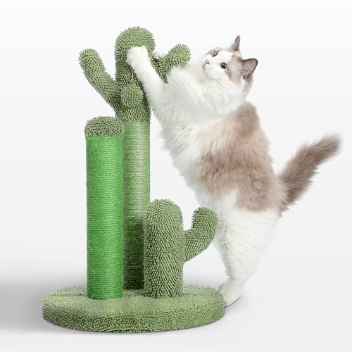 PAWZ Road Cat Scratching Post Cactus Cat Scratcher with 3 Scratching Poles and Dangling Ball Large 27 Inches - Large 27" - Green