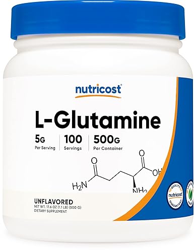  L-Glutamine Powder (500 Grams) Unflavored - Gluten Free & Non-GMO, 100 Servings - Unflavored - 100 Servings (Pack of 1)