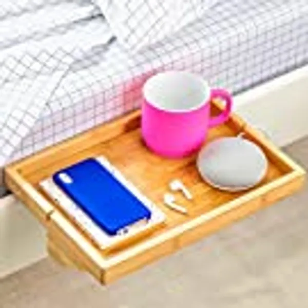 BedShelfie Wood The Original Bedside Shelf for Bed Bunk Bed Shelf College Dorm Room Essentials Dorm Bed Shelf Clip-On Table Tray Caddy Nightstand As Seen On Business Insider (Original, Natural Bamboo)