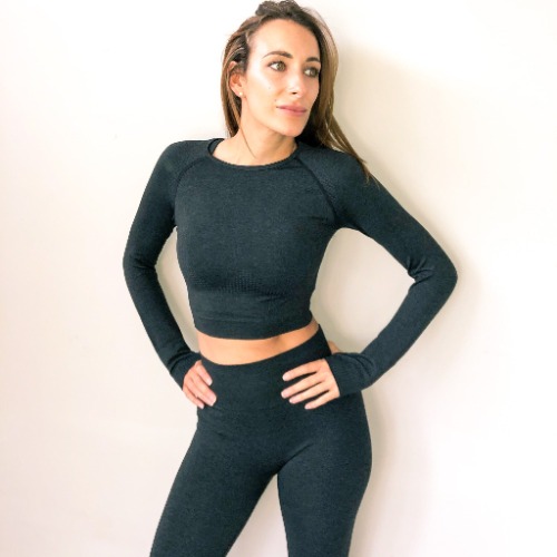 Victory Seamless - Black Marl - Black / Long Sleeve Crop Top / S
