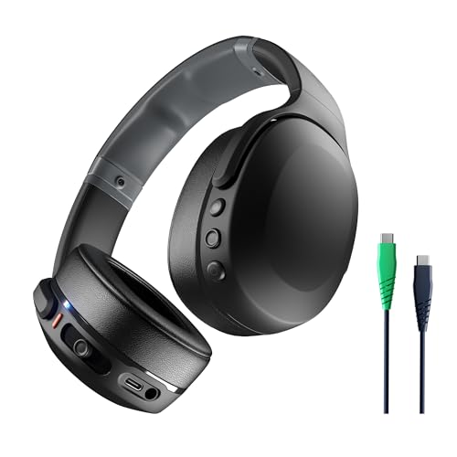 Skullcandy Crusher Evo Over-Ear Wireless Headphones with Sensory Bass with Charging Cable, 40 Hr Battery, Microphone, Works with iPhone Android and Bluetooth Devices - Black - Black - One Size