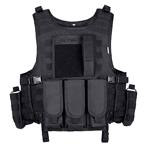 MGFLASHFORCE Tactical Airsoft Vest Adjustable Modular Paintball Vest - Black