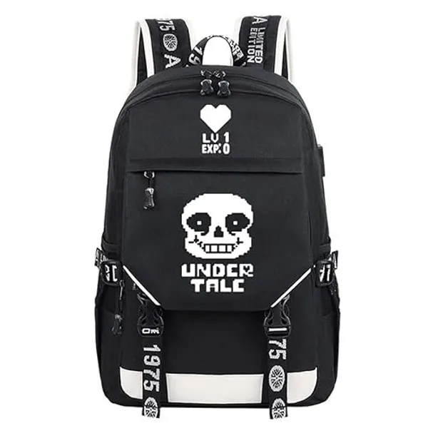 WANHONGYUE Undertale Game Luminous Laptop Backpack Rucksack Travel Sports Casual Daypack with USB Charging Port Black / 9 - Black / 9