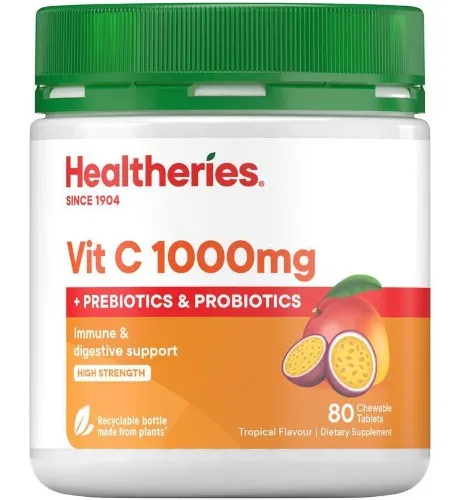 Healtheries Vitamin C 1000mg Plus Prebiotics & Probiotics 80 Tablets Online at Chemist Warehouse®  