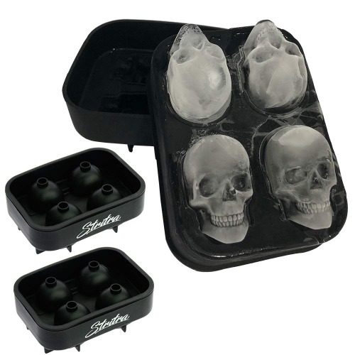 Stritra - 3D Skull Ice Mold (Pack of 2) Easy Release Silicone Mold,8 Cute and Funny Ice Skull for Whiskey,Cocktails and Juice Beverages,Black - 1pc