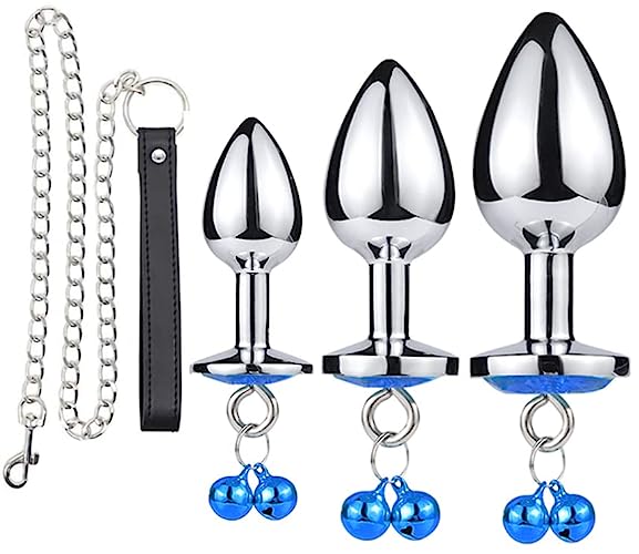 3 Kind of Size Blue Jeweled Suction Cup Realistic Classic Dick Plug Double Headed with Bell and Chain for Couples Partner