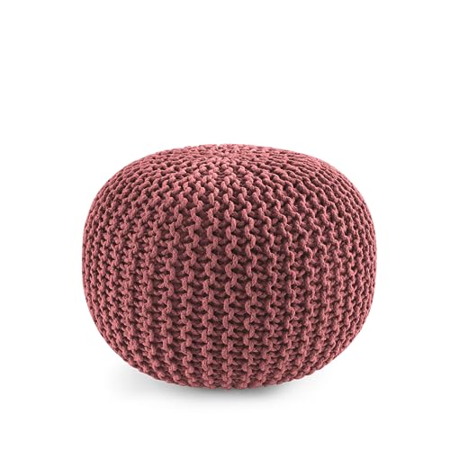 LANE LINEN Pouf Ottoman Hand Knitted Cable Style Pouf - Macramé Pouf, Floor Ottoman - 100% Cotton Braid Cord, Handmade & Hand Stitched -One of a Kind Seating - 20 Diameter x 14 Height - Jet Black - 27: Rust - K