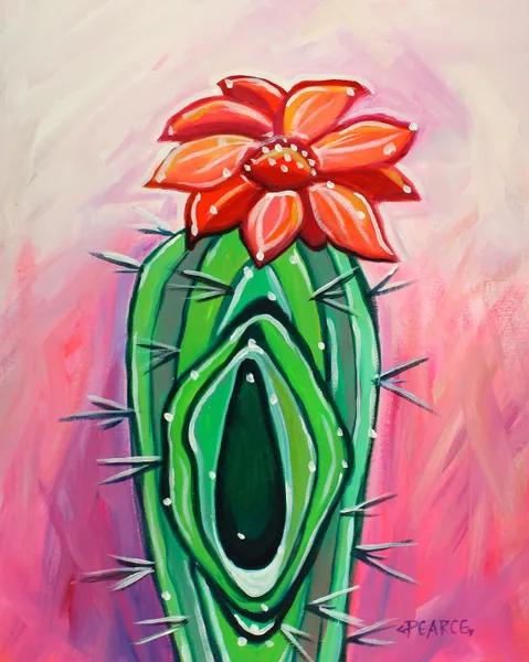 Cactus V with Flower - Signed Art Print - by Carlie Pearce