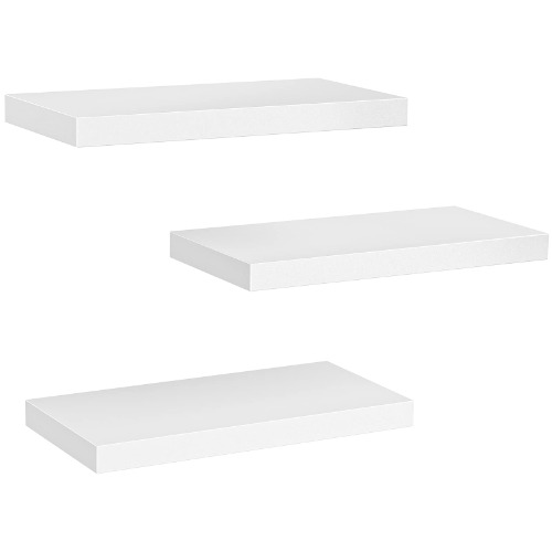AMADA HOMEFURNISHING Floating Shelves, Wall Shelves for Bathroom/Living Room/Bedroom/Kitchen Decor, White Shelves with Invisible Brackets Set of 3 - AMFS08 - White