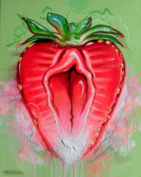 Aphrodisiac Strawberry - Vulva Fruit - Signed Art Print - by Carlie Pearce