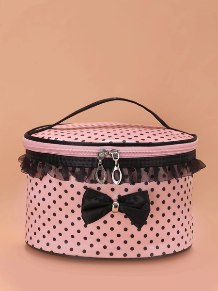 1pc Polka Dot Round Makeup Bag , Travel Essentials